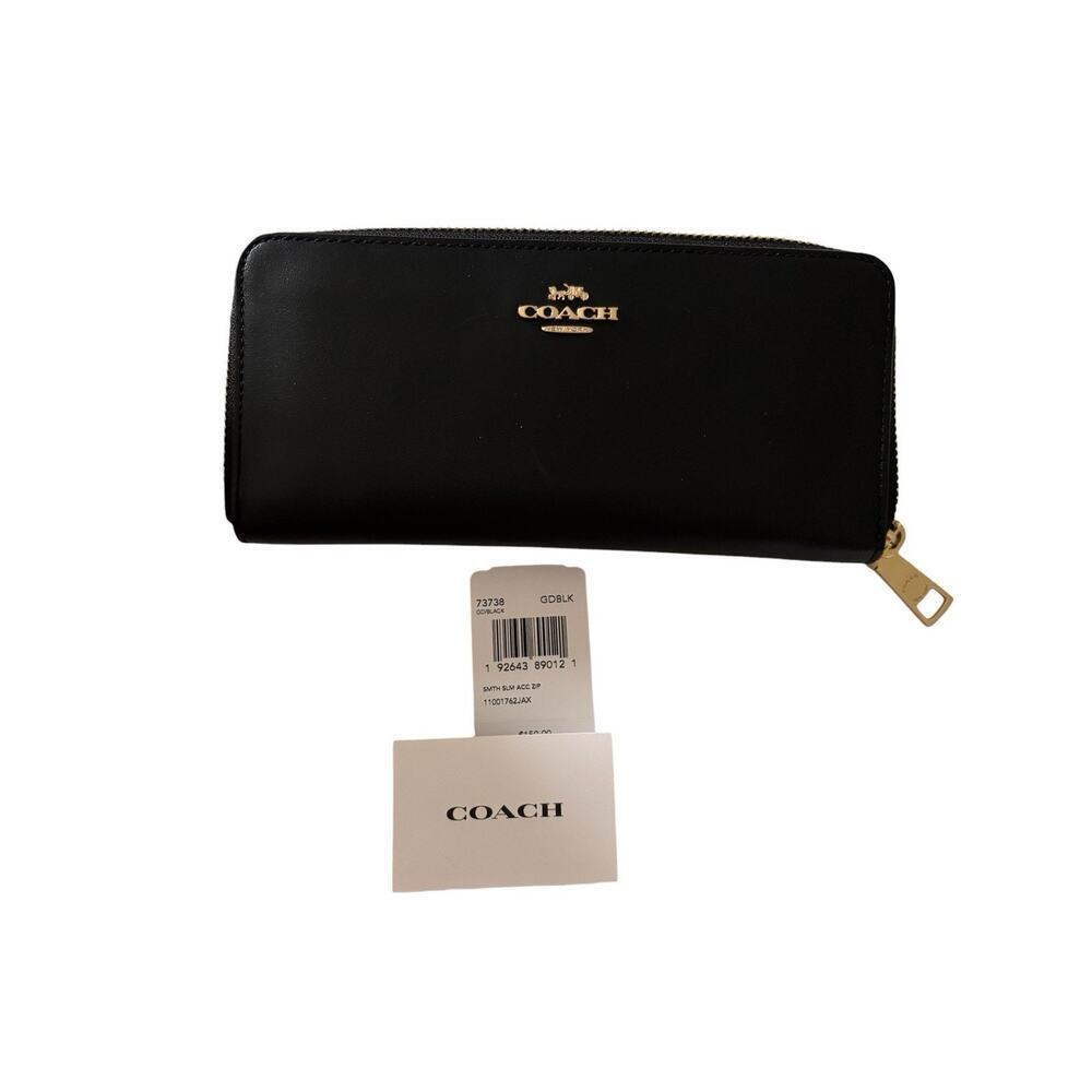 COACH Boxed Slim Accordion Zip Wallet Black/Gold One Size - Picture 4 of 5
